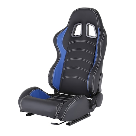 Spec-D Tuning Racing Seat - Black With Blue Pvc With White Stitching  - Left Side, PK2 RS-2254L